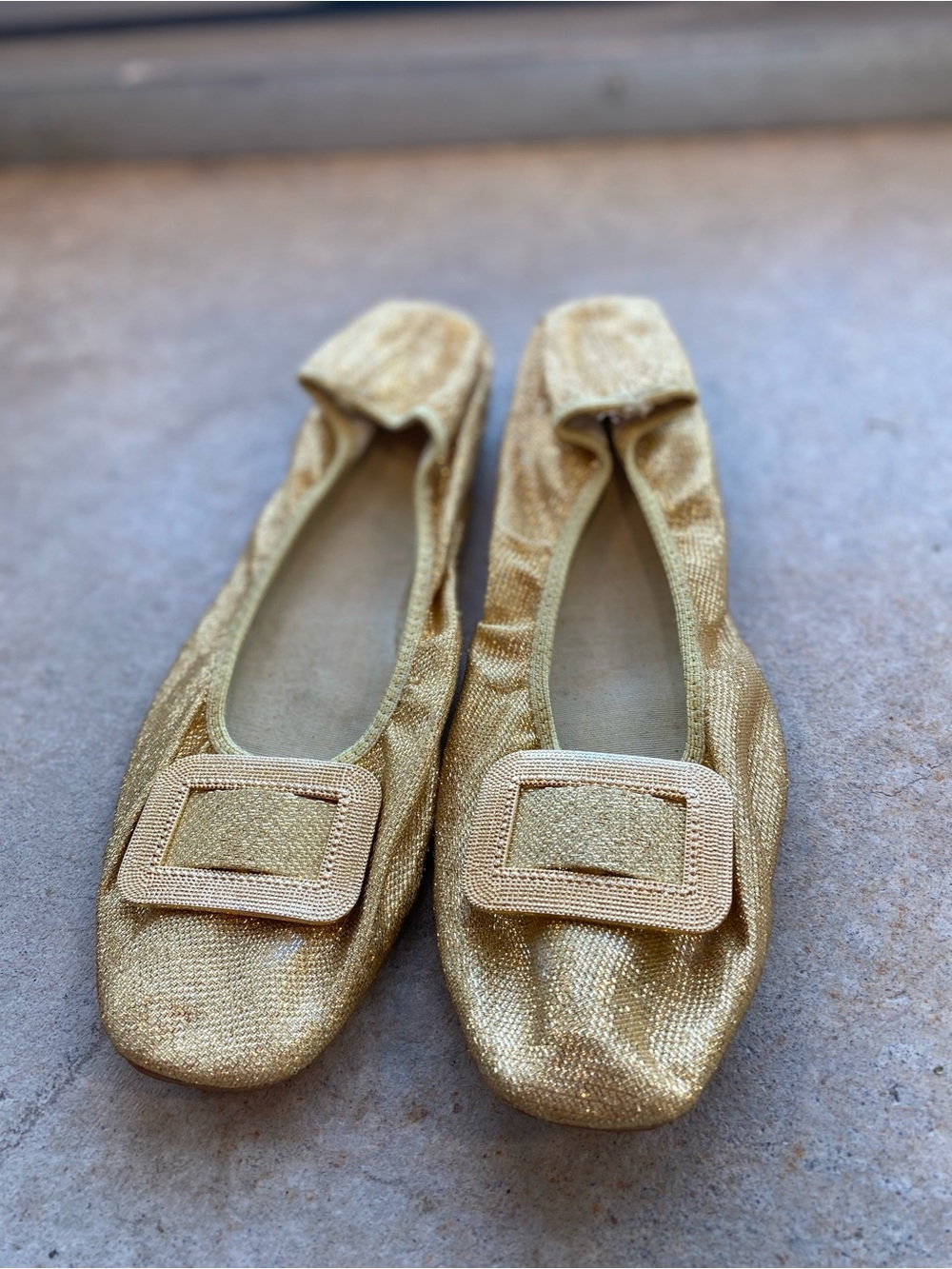 FELISI Gold Women's Ballet Flats with Decorative Buckle SIZE 7-7.5